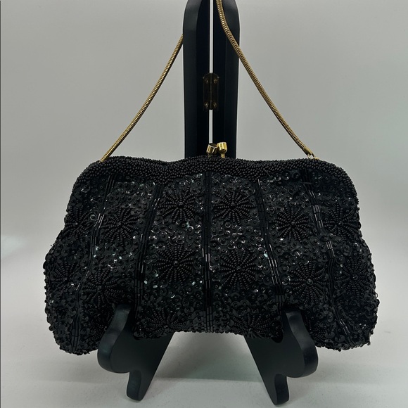 Winkelman’s Handbags - Winkelman’s Vintage Elegant Black Beaded Sequined Clutch Wristlet Purse Bag 🌺🌺